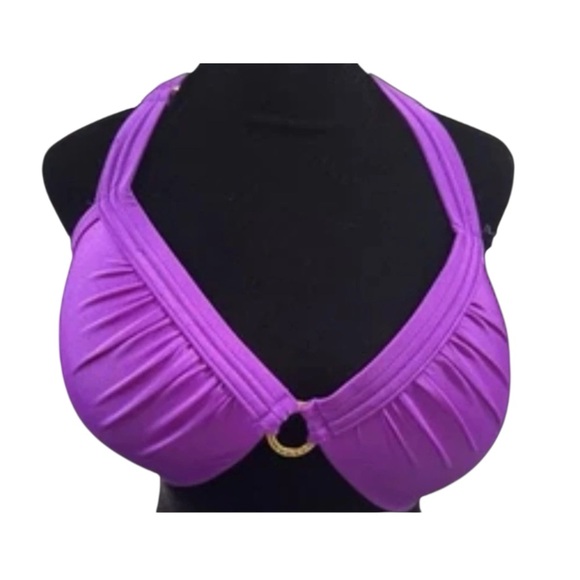 VENUS Santa Cruz PushUp Triangle Top Purple 34DDD 32G 36DD Tie Halter Gold Ring - Picture 1 of 6
